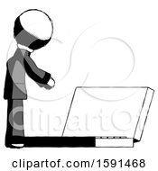 Ink Clergy Man Using Large Laptop Computer Side Orthographic View