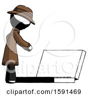 Poster, Art Print Of Ink Detective Man Using Large Laptop Computer Side Orthographic View