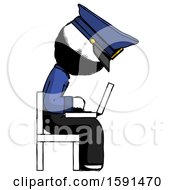 Poster, Art Print Of Ink Police Man Using Laptop Computer While Sitting In Chair View From Side