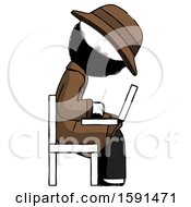 Poster, Art Print Of Ink Detective Man Using Laptop Computer While Sitting In Chair View From Side