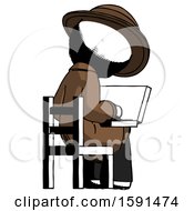 Poster, Art Print Of Ink Detective Man Using Laptop Computer While Sitting In Chair View From Back