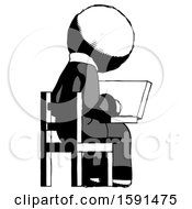 Poster, Art Print Of Ink Clergy Man Using Laptop Computer While Sitting In Chair View From Back