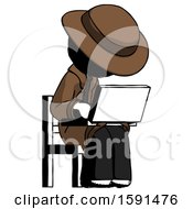 Poster, Art Print Of Ink Detective Man Using Laptop Computer While Sitting In Chair Angled Right
