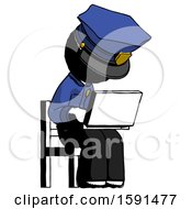 Poster, Art Print Of Ink Police Man Using Laptop Computer While Sitting In Chair Angled Right