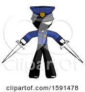 Poster, Art Print Of Ink Police Man Two Sword Defense Pose