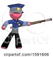 Pink Police Man Bo Staff Pointing Right Kung Fu Pose