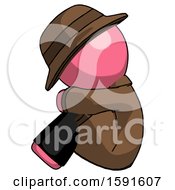 Pink Detective Man Sitting With Head Down Facing Sideways Left