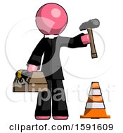 Poster, Art Print Of Pink Clergy Man Under Construction Concept Traffic Cone And Tools