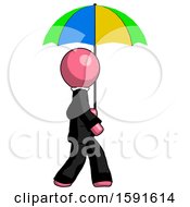 Pink Clergy Man Walking With Colored Umbrella