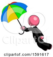 Poster, Art Print Of Pink Clergy Man Flying With Rainbow Colored Umbrella