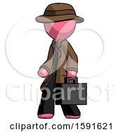 Poster, Art Print Of Pink Detective Man Walking With Briefcase To The Left