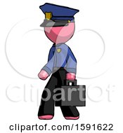 Pink Police Man Walking With Briefcase To The Left