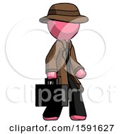 Pink Detective Man Walking With Briefcase To The Right