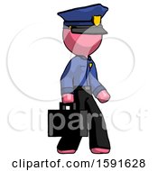 Poster, Art Print Of Pink Police Man Walking With Briefcase To The Right