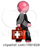 Pink Clergy Man Walking With Medical Aid Briefcase To Right