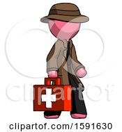 Poster, Art Print Of Pink Detective Man Walking With Medical Aid Briefcase To Right