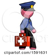 Poster, Art Print Of Pink Police Man Walking With Medical Aid Briefcase To Right