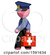 Poster, Art Print Of Pink Police Man Walking With Medical Aid Briefcase To Left
