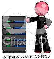 Poster, Art Print Of Pink Clergy Man With Server Rack Leaning Confidently Against It