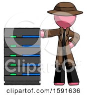 Poster, Art Print Of Pink Detective Man With Server Rack Leaning Confidently Against It