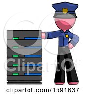 Poster, Art Print Of Pink Police Man With Server Rack Leaning Confidently Against It