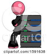 Poster, Art Print Of Pink Clergy Man Resting Against Server Rack