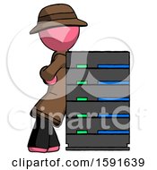 Pink Detective Man Resting Against Server Rack