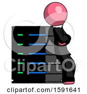 Poster, Art Print Of Pink Clergy Man Resting Against Server Rack Viewed At Angle
