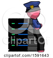 Poster, Art Print Of Pink Police Man Resting Against Server Rack Viewed At Angle