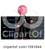 Poster, Art Print Of Pink Clergy Man With Server Racks In Front Of Two Networked Systems