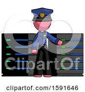 Poster, Art Print Of Pink Police Man With Server Racks In Front Of Two Networked Systems