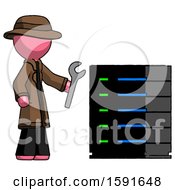 Poster, Art Print Of Pink Detective Man Server Administrator Doing Repairs