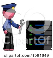 Poster, Art Print Of Pink Police Man Server Administrator Doing Repairs