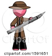 Poster, Art Print Of Pink Detective Man Holding Large Scalpel
