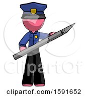 Poster, Art Print Of Pink Police Man Holding Large Scalpel