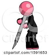 Pink Clergy Man Cutting With Large Scalpel