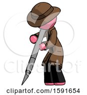 Poster, Art Print Of Pink Detective Man Cutting With Large Scalpel