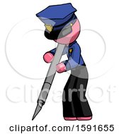 Poster, Art Print Of Pink Police Man Cutting With Large Scalpel