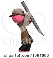 Pink Detective Man Stabbing Or Cutting With Scalpel