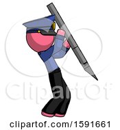 Poster, Art Print Of Pink Police Man Stabbing Or Cutting With Scalpel