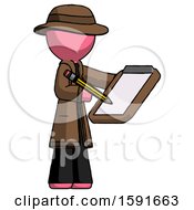 Pink Detective Man Using Clipboard And Pencil