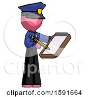 Poster, Art Print Of Pink Police Man Using Clipboard And Pencil