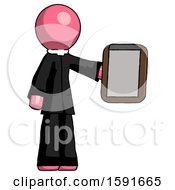 Poster, Art Print Of Pink Clergy Man Showing Clipboard To Viewer