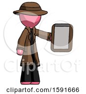 Poster, Art Print Of Pink Detective Man Showing Clipboard To Viewer