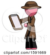 Poster, Art Print Of Pink Detective Man Reviewing Stuff On Clipboard