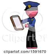 Pink Police Man Reviewing Stuff On Clipboard
