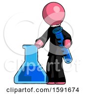 Poster, Art Print Of Pink Clergy Man Holding Test Tube Beside Beaker Or Flask