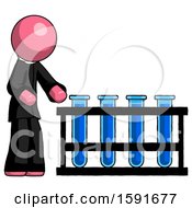 Poster, Art Print Of Pink Clergy Man Using Test Tubes Or Vials On Rack
