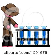 Poster, Art Print Of Pink Detective Man Using Test Tubes Or Vials On Rack