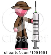 Poster, Art Print Of Pink Detective Man Holding Large Syringe